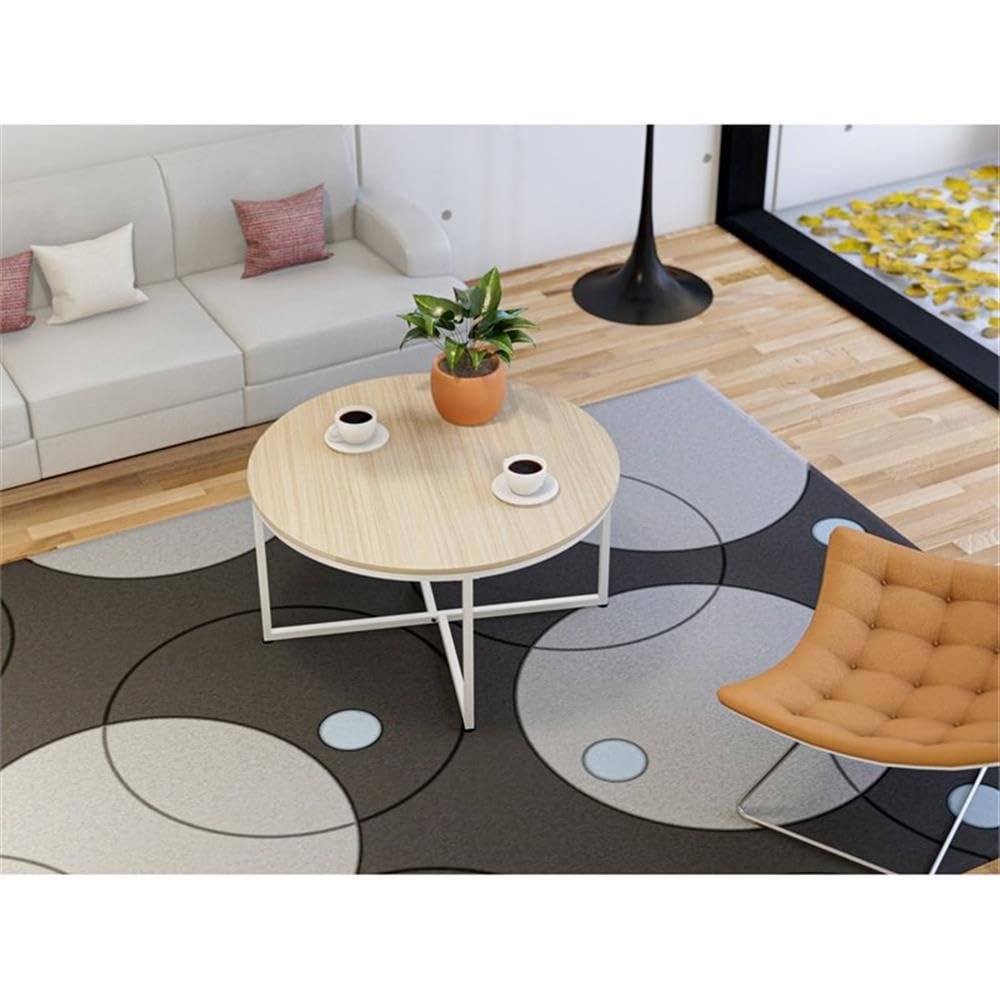 East West Furniture MDCTW02 Madison Coffee Table - Round Modern Center Table for Living Room, 35 Inch Inch, Powder Coating White Frame and White Wood Laminate Top